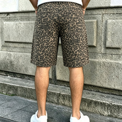 Heren Zomer Vintage Streetstyle Mode Luipaardprint Spijkerstof Bermuda Shorts