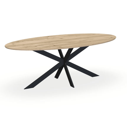 Massiver Eichen-Esstisch natur - Oval - Matrix schmal schwarz