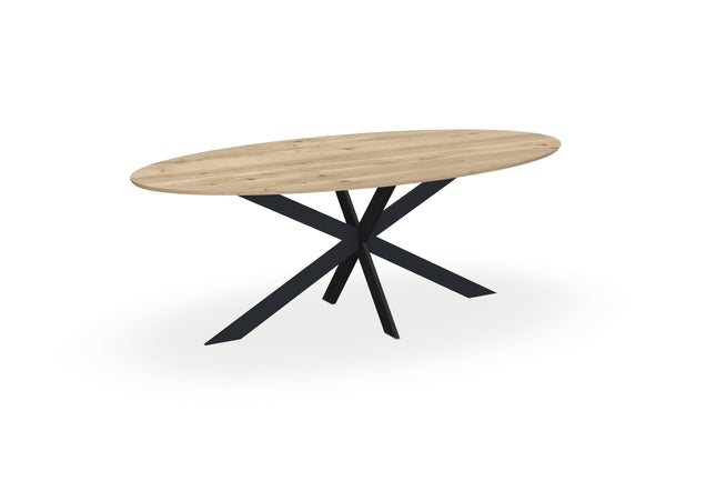 Massiver Eichen-Esstisch natur - Oval - Matrix schmal schwarz