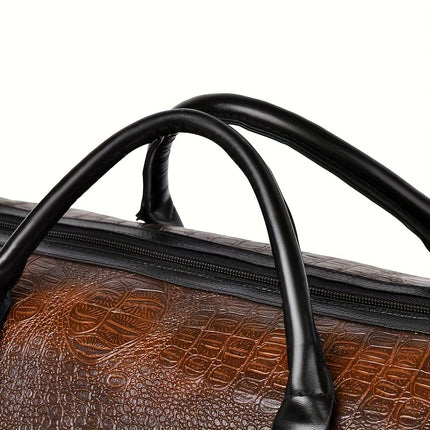 Vintage donkerbruine reistas van PU-kunstleer met krokodillenstructuur, zwarte handvatten en verstelbare schouderriem, 54 × 24 × 28 cm.