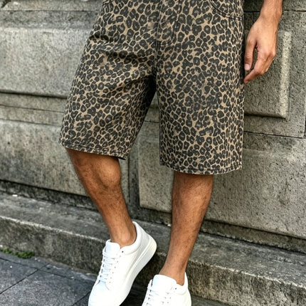 Heren Zomer Vintage Streetstyle Mode Luipaardprint Spijkerstof Bermuda Shorts