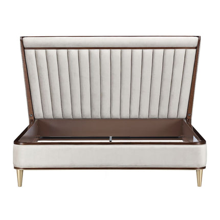 Michael Amini Houston Eastern King Channel Tufted Panel Bed - Porcini/Walnut
