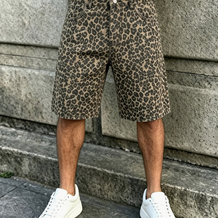 Heren Zomer Vintage Streetstyle Mode Luipaardprint Spijkerstof Bermuda Shorts