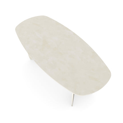 Beton-Esstisch Creamy White – dänisch oval - Maan-Gestell