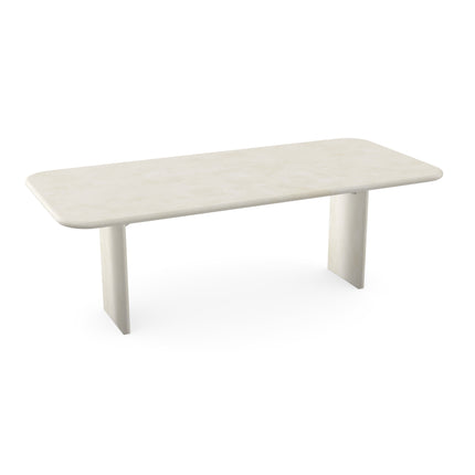 Beton-Esstisch Creamy White - gerade Kante mit Radius - Blockfuß Creamy White