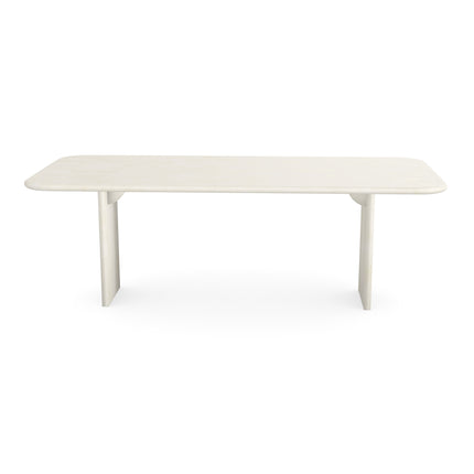 Beton-Esstisch Creamy White - gerade Kante mit Radius - Blockfuß Creamy White