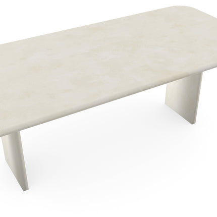 Beton-Esstisch Creamy White - gerade Kante mit Radius - Blockfuß Creamy White