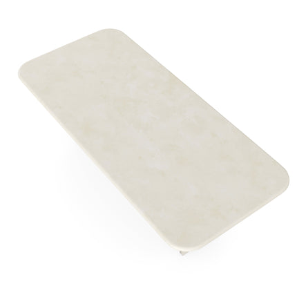 Beton-Esstisch Creamy White - gerade Kante mit Radius - Blockfuß Creamy White