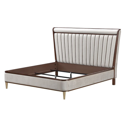 Michael Amini Houston Eastern King Channel Tufted Panel Bed - Porcini/Walnut