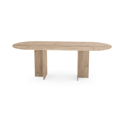 Eichen-Esstisch, natur - flach oval - T-Fuß natur