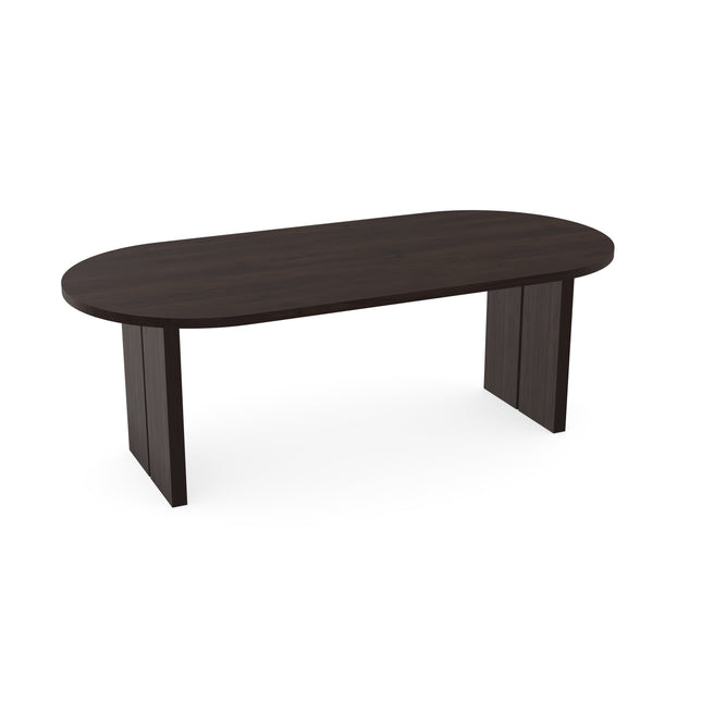 Massiver Eichentisch Walnut Brown 2x - Flach oval - Blockgestell Walnut Brown 2x