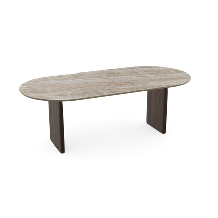Keramiek eettafel Taj Mahal Sand - Plat Ovaal - Flip Walnut Brown 2x
