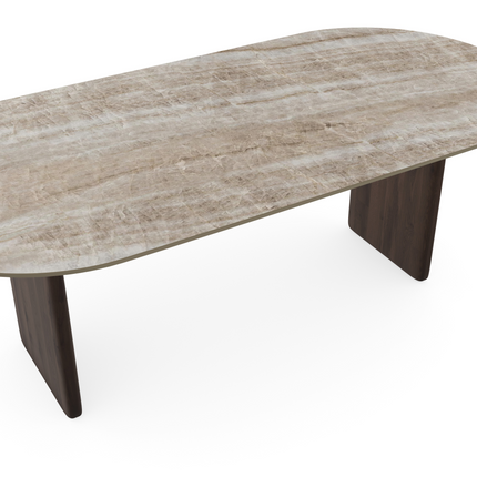 Keramiek eettafel Taj Mahal Sand - Plat Ovaal - Flip Walnut Brown 2x