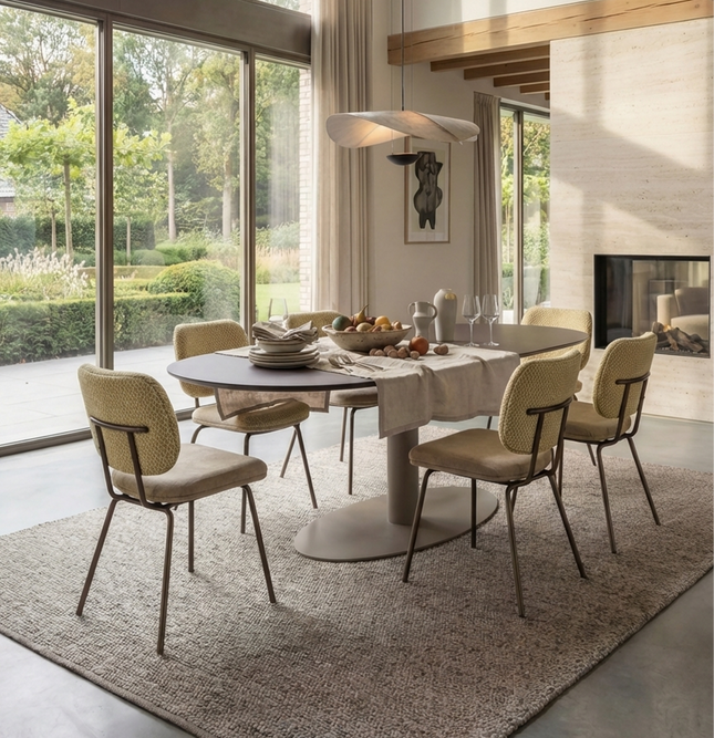 Fenix eettafel Grigio Aragona - Ovaal - Giro ovaal licht bruin