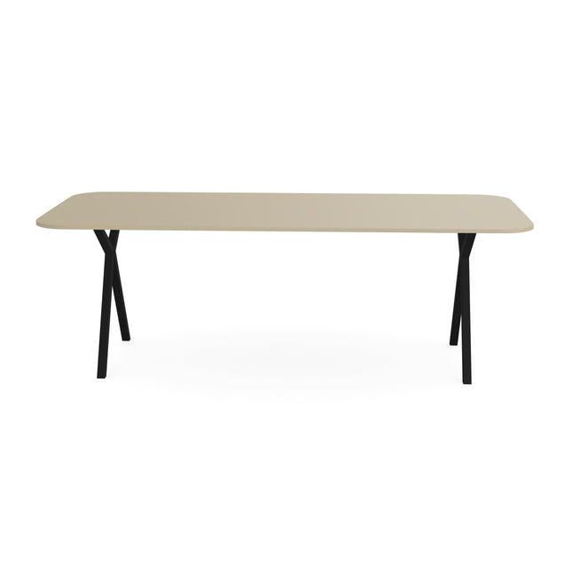 HPL Eettafel Dark Ecru - Recht radius - Scissor zwart