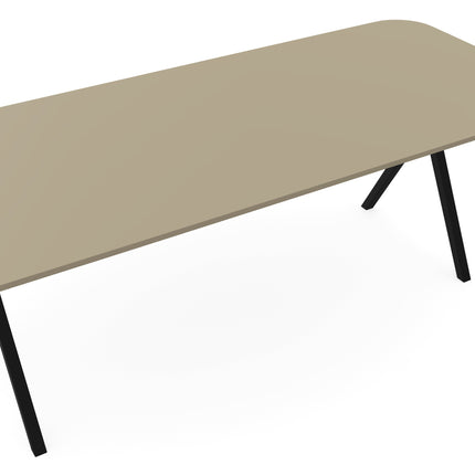 HPL Eettafel Dark Ecru - Recht radius - Scissor zwart