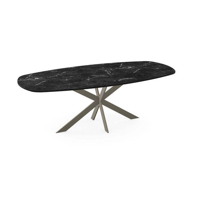 HPL Eettafel Zwart marmer - Deens ovaal - Matrix ultra dun licht bruin