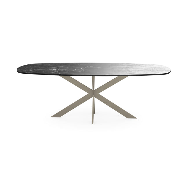 HPL Eettafel Zwart marmer - Deens ovaal - Matrix ultra dun licht bruin