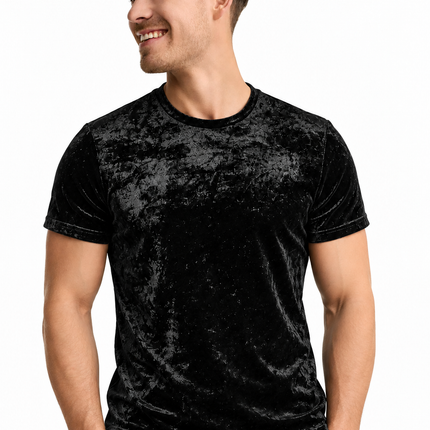 Heren Fluwelen T-shirt – Slim Fit Velvet Shirt met Ronde Hals en Korte Mouwen – Zacht, Ademend & Casual – Zwart, Rood en Blauw