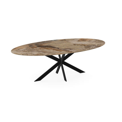 Keramik-Esstisch Ankara Bronze glänzend - Oval - Matrix ultradünn schwarz