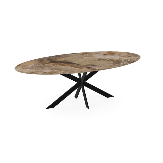 Keramik-Esstisch Ankara Bronze glänzend - Oval - Matrix ultradünn schwarz