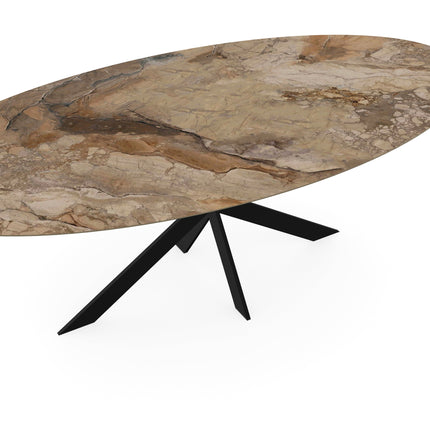 Keramik-Esstisch Ankara Bronze glänzend - Oval - Matrix ultradünn schwarz