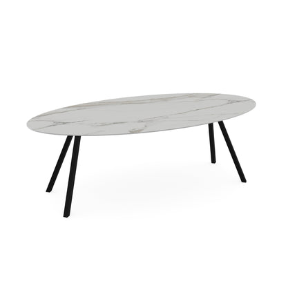 Keramik-Esstisch Calacatta Pulido - Oval - Schwarzes schräges I-Gestell