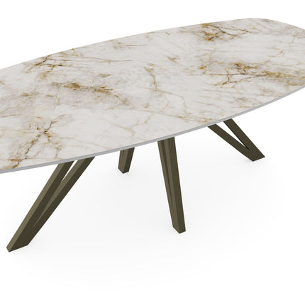 Keramiek eettafel cuarzo reno glans - Deens ovaal - Spin donkerbruin