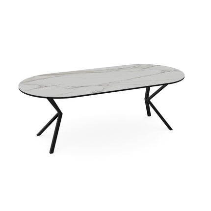 Keramik-Esstisch Calacatta Pullido - Flach oval - VV-Gestell schwarz