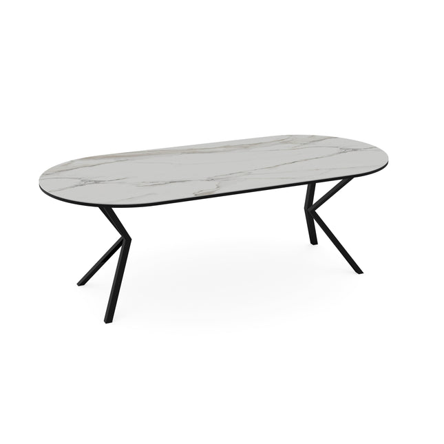 Keramik-Esstisch Calacatta Pullido - Flach oval - VV-Gestell schwarz
