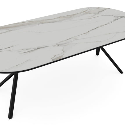 Keramik-Esstisch Calacatta Pullido - Flach oval - VV-Gestell schwarz