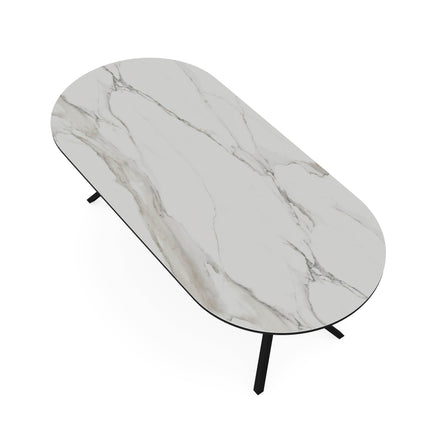 Keramik-Esstisch Calacatta Pullido - Flach oval - VV-Gestell schwarz