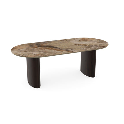 Keramik-Esstisch Ankara Bronze - Flach oval - Freya Nussbaum dunkelbraun 2x