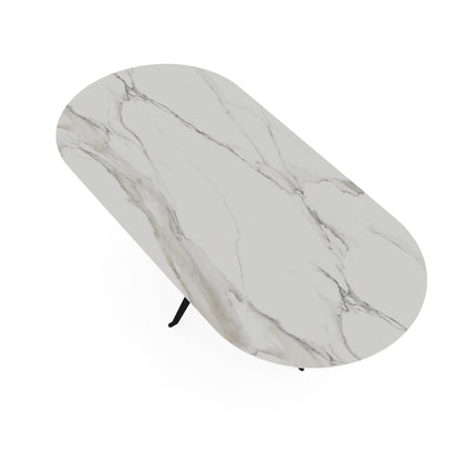 Keramik-Esstisch Calacatta Pullido - Flaches Oval - Anna-Fuß Schwarz
