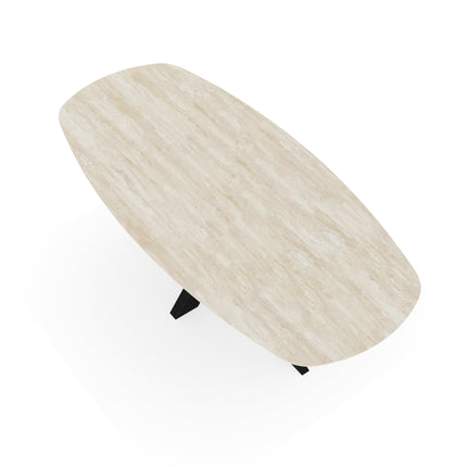 Keramik-Gartentisch Travertino - Dänisches Oval - Matrix dünn Schwarz