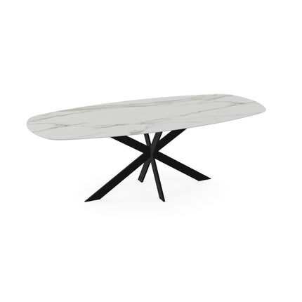 Keramik-Gartentisch Calacata - dänisch oval - Matrix ultradünn, schwarz