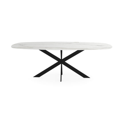 Keramik-Gartentisch Calacata - dänisch oval - Matrix ultradünn, schwarz