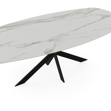 Keramik-Gartentisch Calacata - dänisch oval - Matrix ultradünn, schwarz