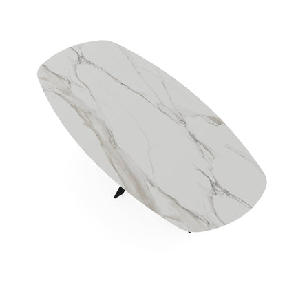 Keramik-Gartentisch Calacata - dänisch oval - Matrix ultradünn, schwarz