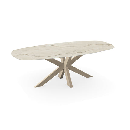 Keramik-Gartentisch Canala Roma - Dänisches Oval - Matrix dünn Beige