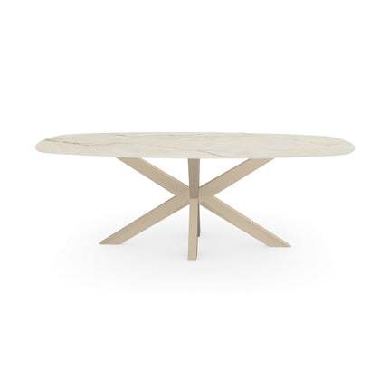 Keramik-Gartentisch Canala Roma - Dänisches Oval - Matrix dünn Beige