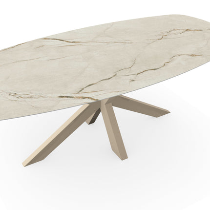 Keramik-Gartentisch Canala Roma - Dänisches Oval - Matrix dünn Beige