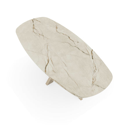 Keramik-Gartentisch Canala Roma - Dänisches Oval - Matrix dünn Beige