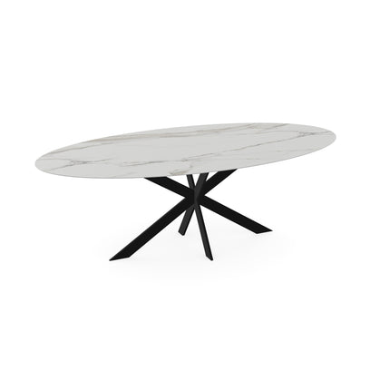 Keramik-Esstisch Calacatta matt - Oval - Matrix ultradünn schwarz