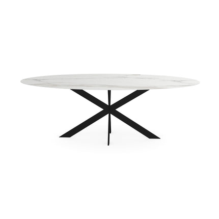 Keramik-Esstisch Calacatta matt - Oval - Matrix ultradünn schwarz