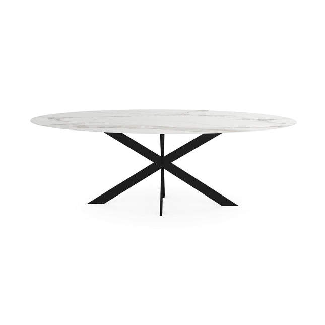 Keramik-Esstisch Calacatta matt - Oval - Matrix ultradünn schwarz