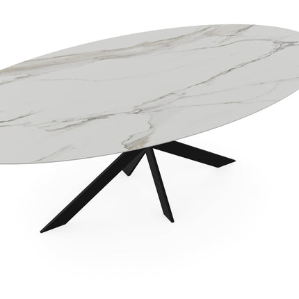 Keramik-Esstisch Calacatta matt - Oval - Matrix ultradünn schwarz