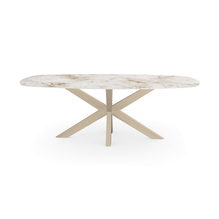 Keramik-Gartentisch Cuarzo Reno - dänisch oval - Matrix dünn, beige
