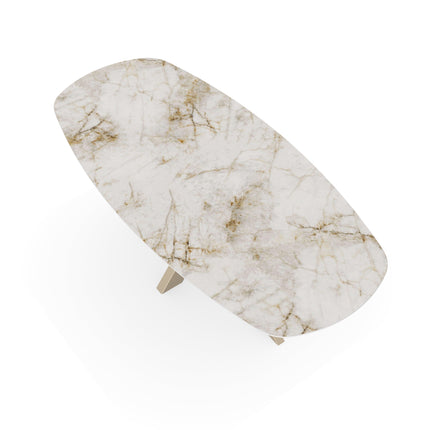 Keramik-Gartentisch Cuarzo Reno - dänisch oval - Matrix dünn, beige