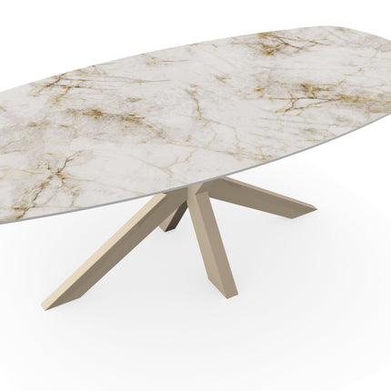 Keramik-Gartentisch Cuarzo Reno - dänisch oval - Matrix dünn, beige